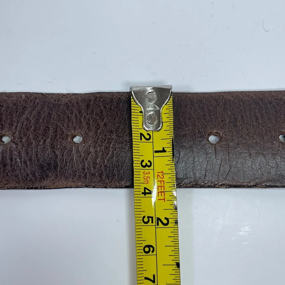 Vintage Genuine Leather Studded Belt Womens L Brown Silver Buckle Boho Western